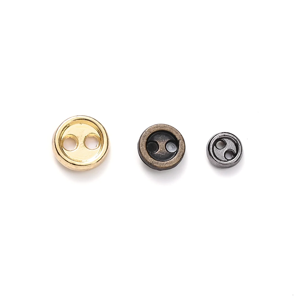 50 Stück 3/4/5 mm Zinklegierung Mini-Kleidungsknopfperlen, kleine Knöpfe aus Metall mit doppeltem Loch, für Bekleidungszubehör und Kunsthandwerk – Detail 4