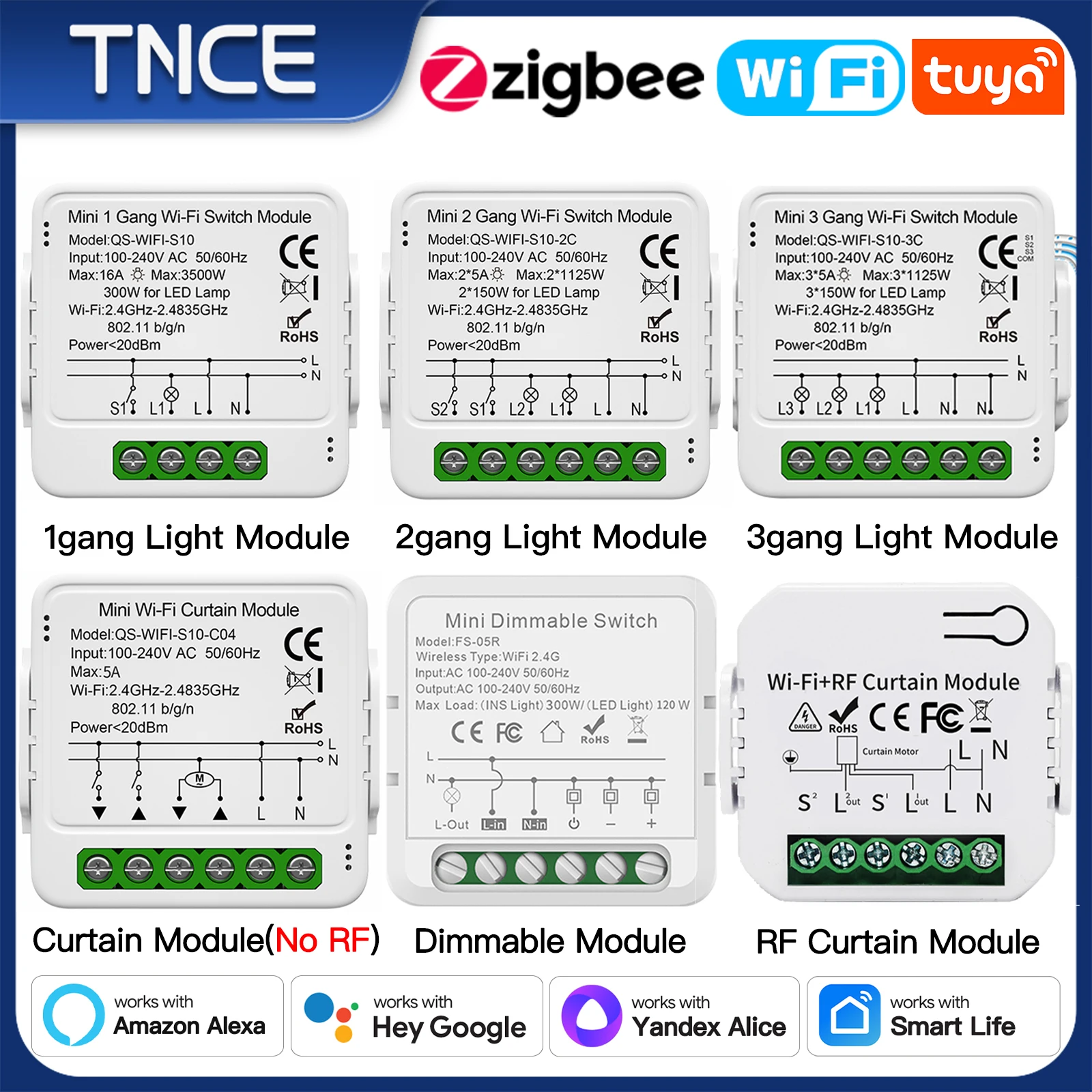 TNCE Tuya สวิทช์ WIFI Zigbee, ม่านแสง Dimmer สมาร์ท DIY MINI โมดูล, ผ้าม่านลูกกลิ้งชัตเตอร์ Breaker, เสียง alexa google home 1