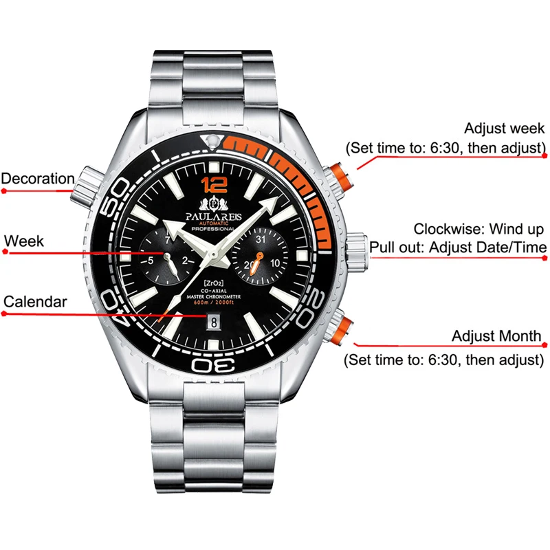 Men's Stainless steel Automatic Mechanical Wristwatches Waterproof Sports Business Watches