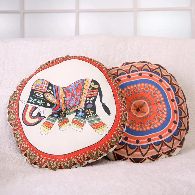 Coussin de siège rond en coton et lin, Style ethnique, motif géométrique d'éléphant rouge, décor de chaise, coussin de siège de méditation, bureau 4