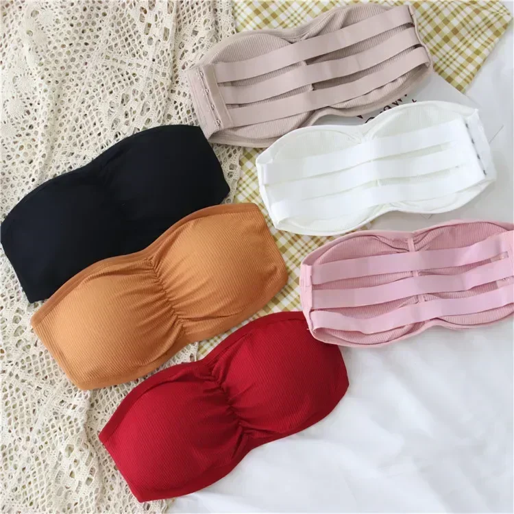 Women's Strapless Bra with Removable Pads Sexy Underwear Tube Top Girls Invisible One-piece Backless Lingerie Cropped Tanks