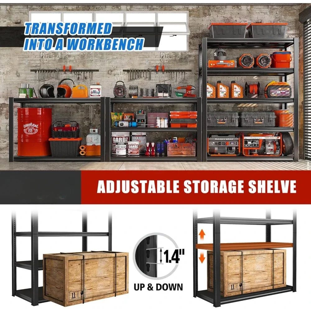 Garage Shelving 2000LBS Heavy Duty Storage Shelves Adjustable 5 Tier Metal Shelves for Storage , 32"W x 16.5"D x 63"H 5