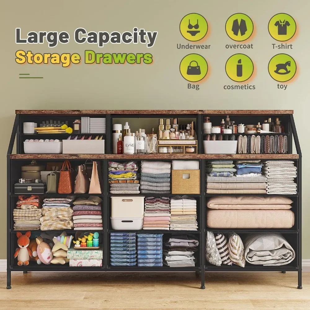 55” Wide Dresser for Bedroom with 13 Large Drawers And 2 Shelves - Storage Chest Dressers Combination for Bedroom Organization 2