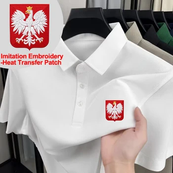 Polo con stampa dello stemma della Polonia, maglietta casual da uomo traspirante con risvolto, t-shirt basic a maniche corte, abbigliamento estivo da uomo per il pendolarismo