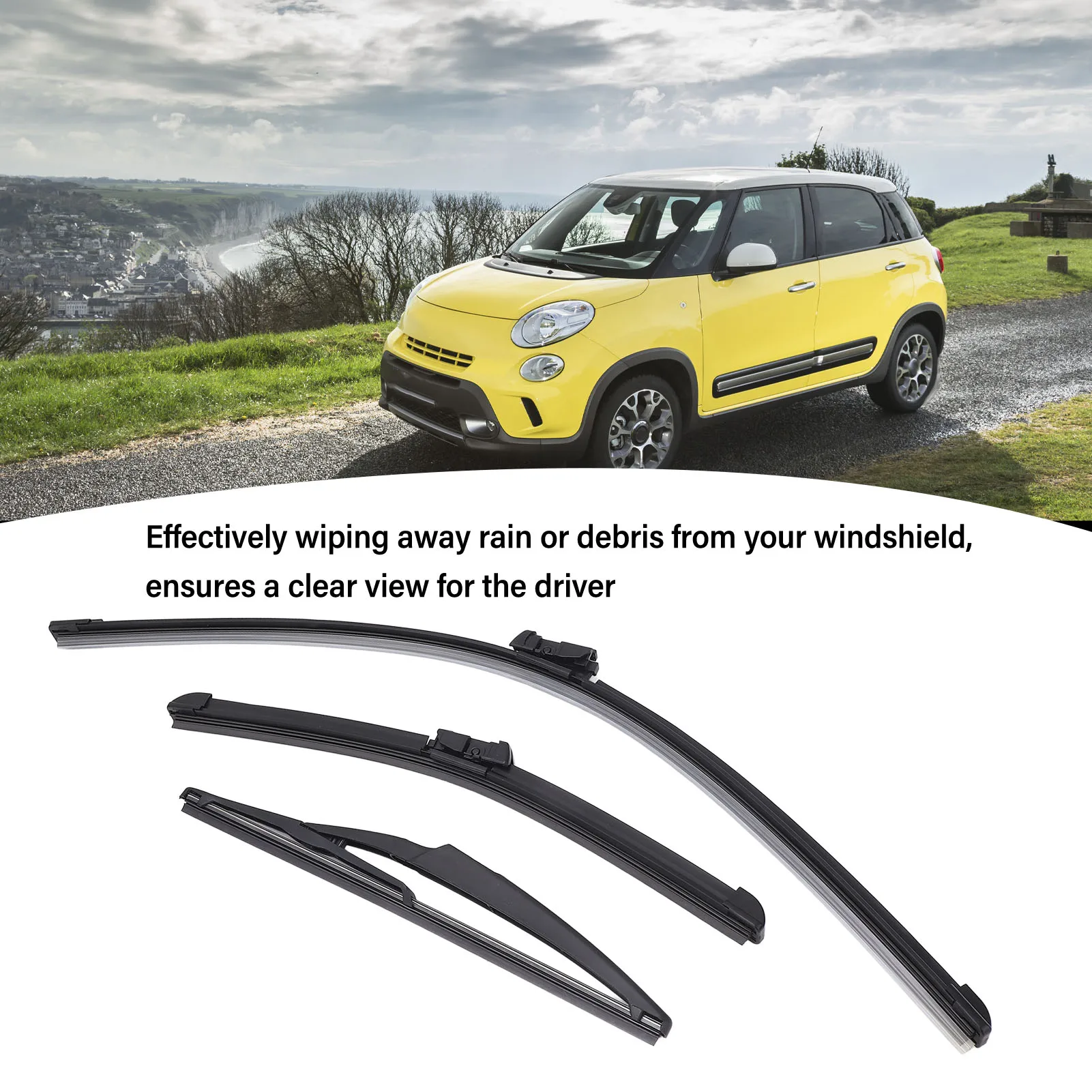 New 3Pcs Front Rear Wiper Blades Set for Fiat 500 500C 500L 2009 to 2023 Windshield Windscreen Tailgate Window Brushes Car Parts 3