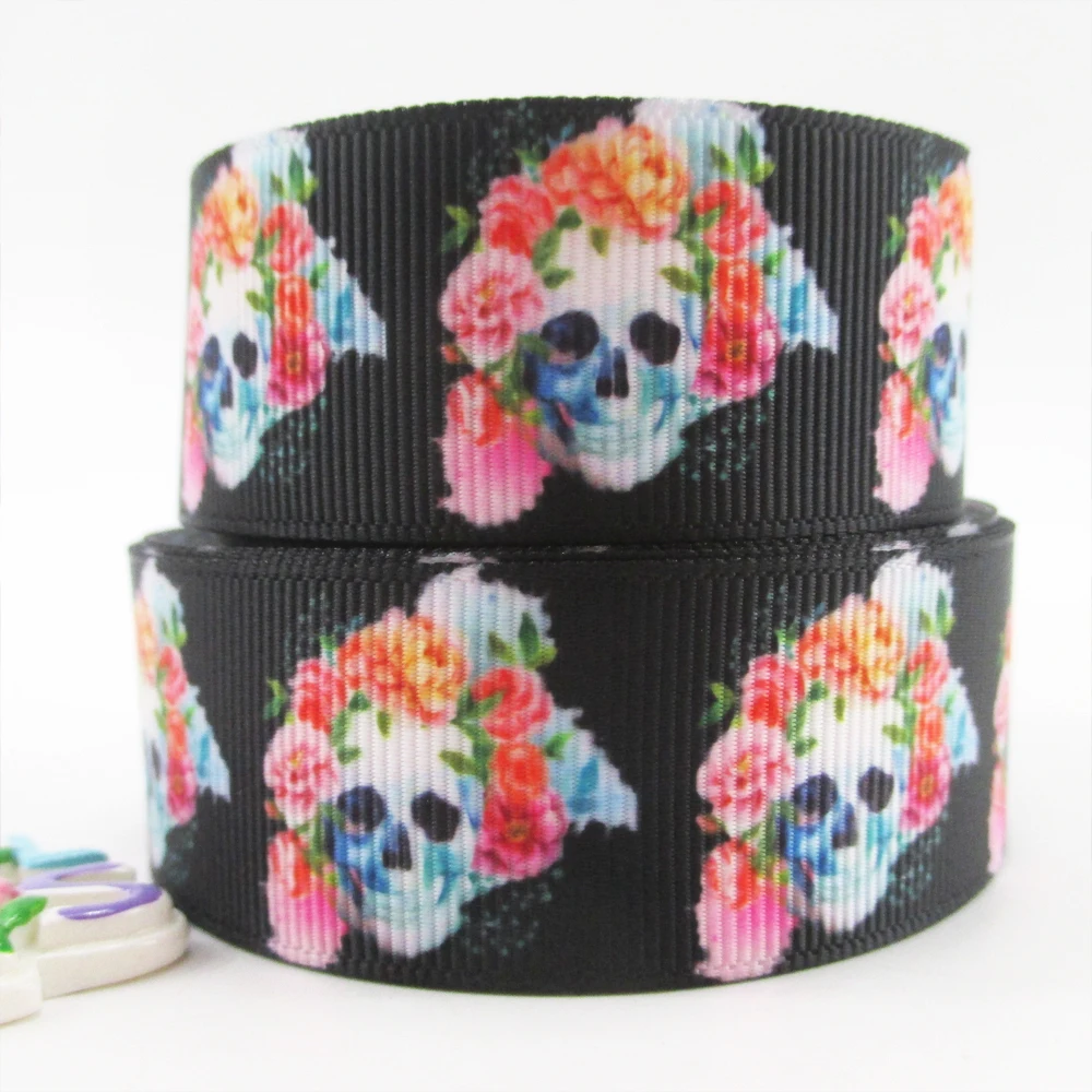 5 Yards 22/25mm Skull Printed Grosgrain Ribbons DIY Halloween Ribbon Bowknot For Sewing Crafts Gift Wrapping Decoration,5Yc928