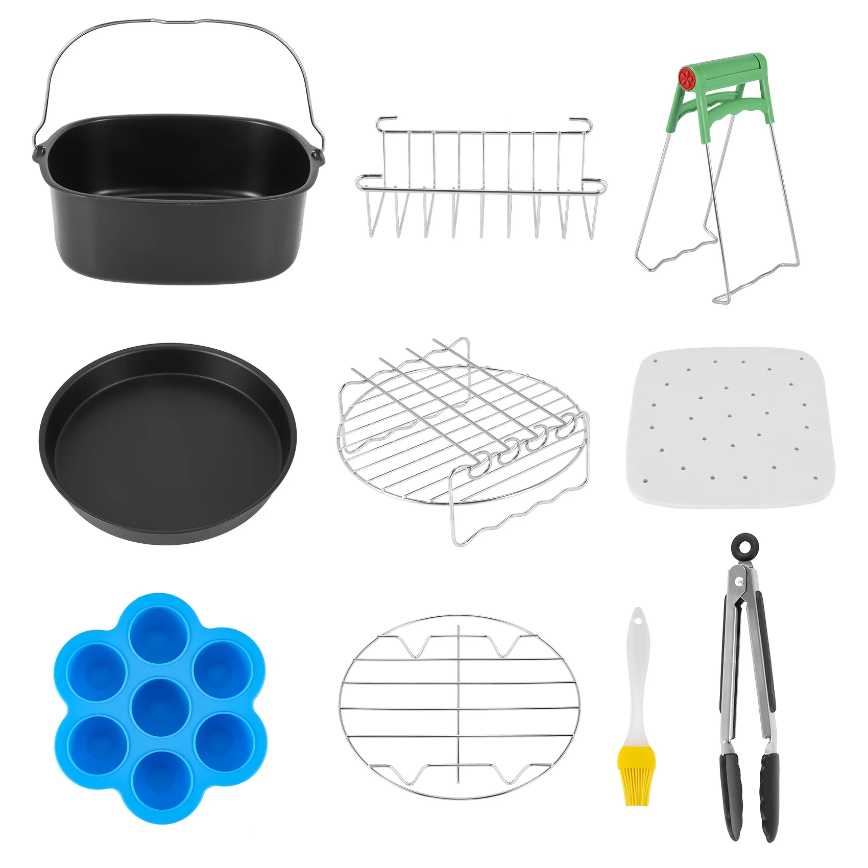 11 Pieces of Square Air Fryer Accessories, Suitable for Philips Air Fryer,  COSORI and Other Square Air Fryer and Oven