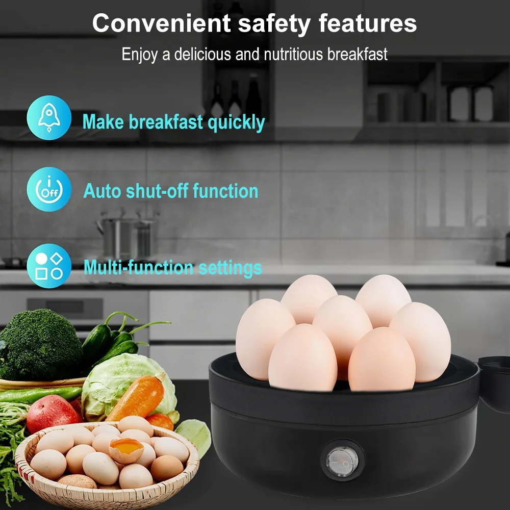 360W Electric Egg Boiler 7 Eggs Steamer Multifunctional Cooker with Auto Shut Off for Omelet Soft Medium and Hard Boiled Eggs EU 2