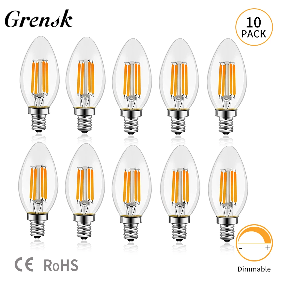 thumbnail image 1 of Bombilla LED tipo vela C35, base de candelabro E14, 4 W, 6 W, regulable, Edison, 2700 K, blanco cálido y frío, 6000 K, lámpara de repuesto para candelabro, 1 of 4