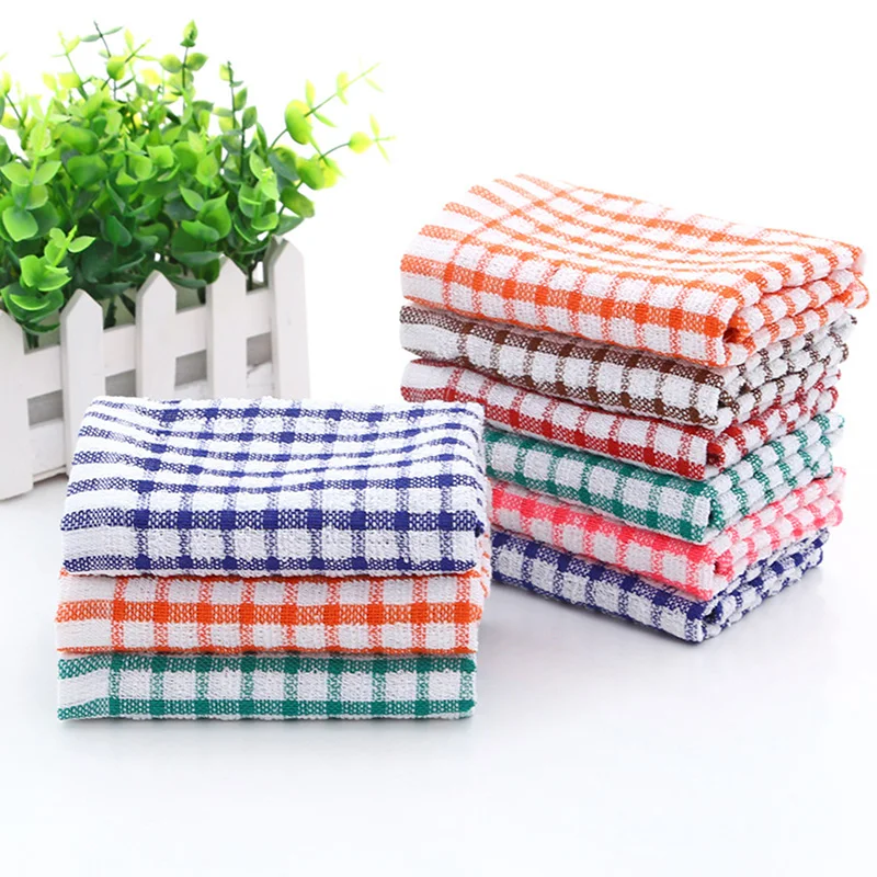 

6Pcs Cotton Kitchen Tea Towels Absorbent Lint Free Catering Restaurant Plaid Cloth Dish Towels