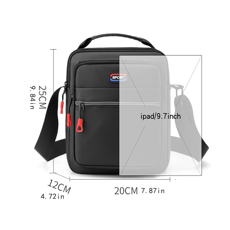 Men's leisure messenger bag, large capacity, multi compartment adjustable strap, zipper type, durable black daily shoulder bag,