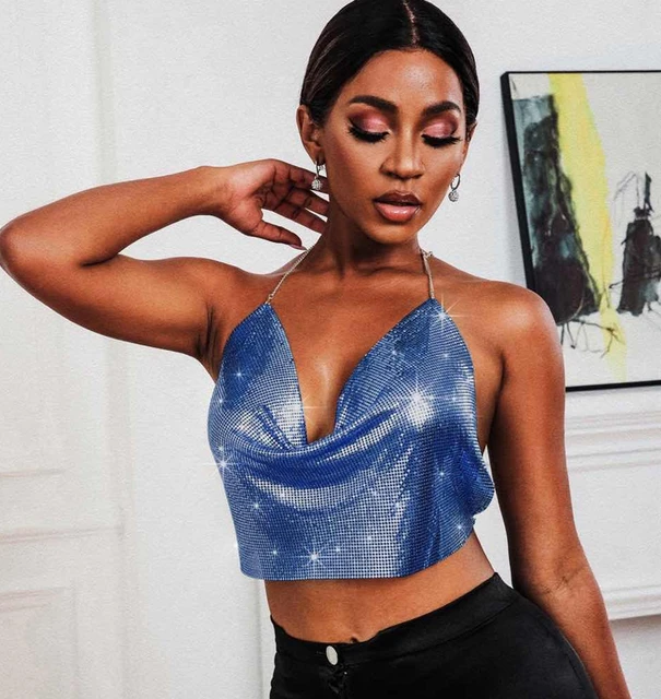 navy sequin crop top