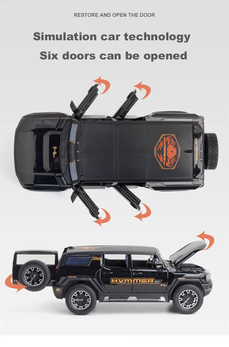1:32 Gmc Hummer Ev Suv Alloy Car Model Diecasts Metal Off-Road Vehicles Sound Light Open And Closed Canopy Toy Model Kids Gift