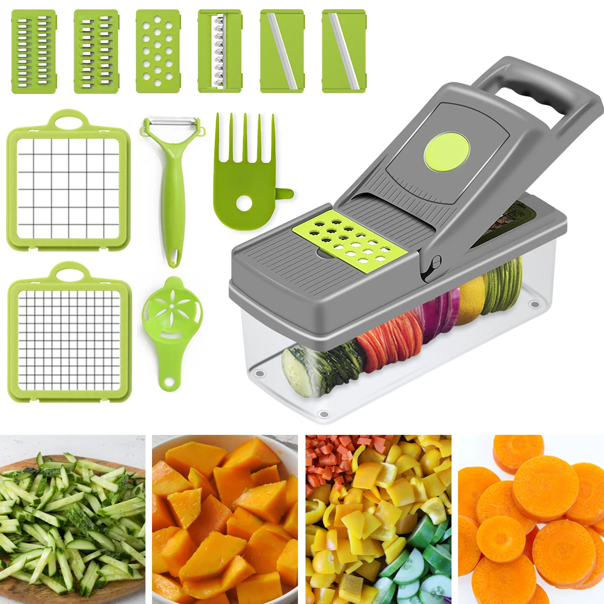 15 in 1 Vegetable Chopper,Vegetable Slicer Cutter with 8 Blade Onion  Chopper Vegetable Cutter for Onion Potato Tomato Cucumber Carrot,Hand