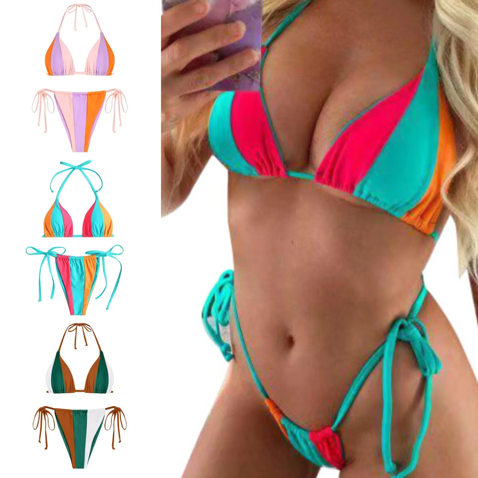 

Summer Ladies Sexy Two Piece Swimsuit Plain Stitching Bikini Beach Swimsuit pool Biquinis Sexy