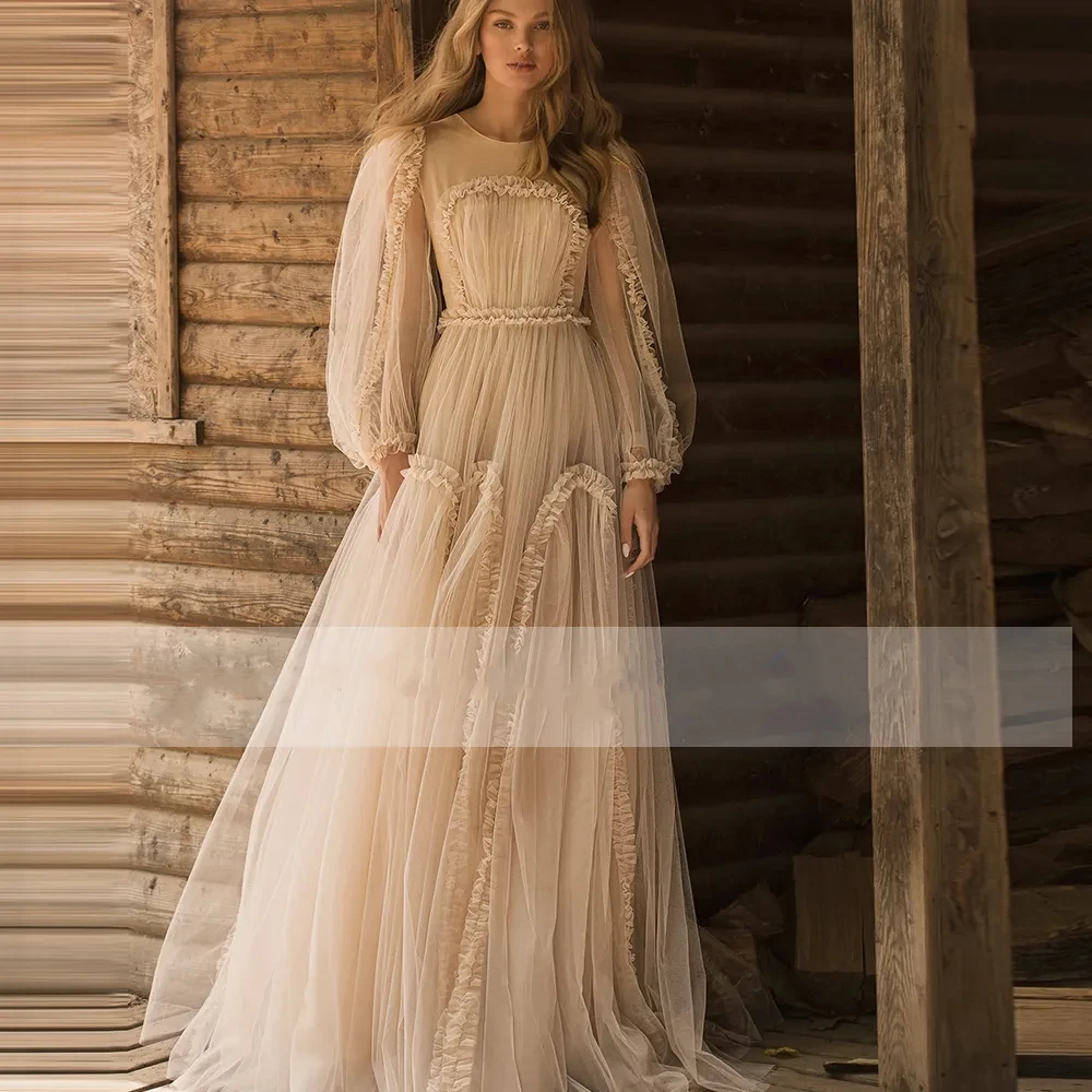 

Платье свадебное из фатина с длинным рукавом, 2024