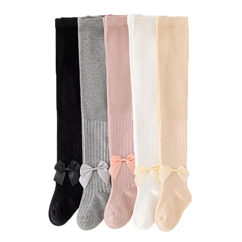 Kids Pantyhose Toddler Tights Cute Bowknot Tights For Girls Knitted Cotton Winter Girls Tights High Waist Children Pantyhose Baby Girl Toddler