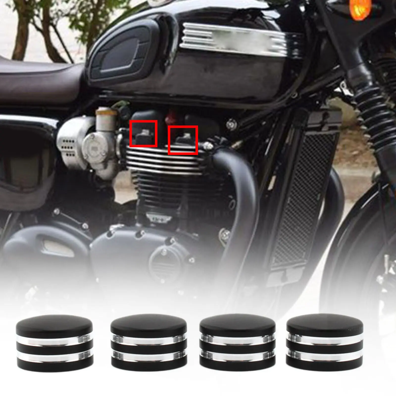 Black 4 Pieces Billet Machined Head Bolt Cover Cap For Bonneville T120 / T120