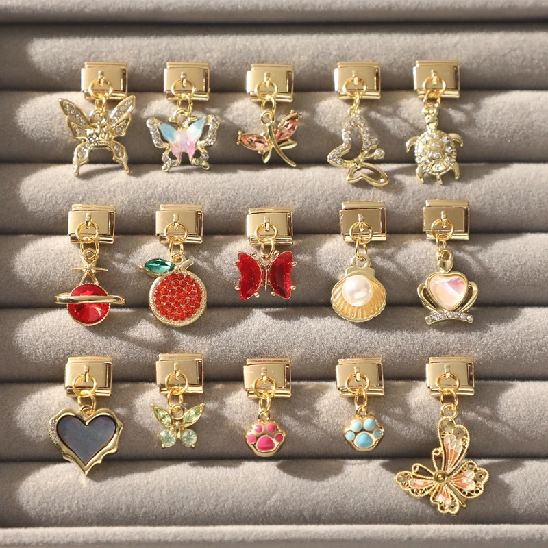 Vintage Ocean Series Starfish Pearl Shell Gold Color DIY Italian Charm Links Fit 9MM Stainless Steel Bracelet Women Gifts