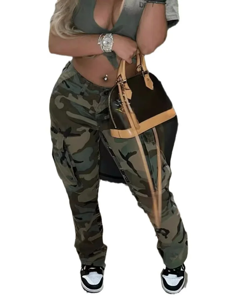 Wmstar Pants Women Wholesale 2025 Ins Style High Waisted Straight Leg Multi Color Camouflage Work Summer 2025 One Piece