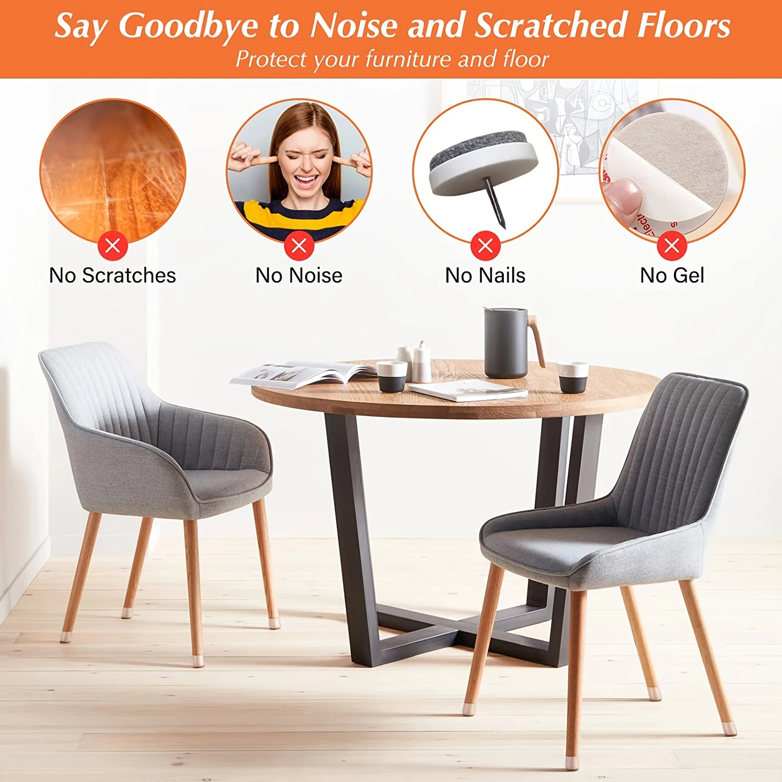 Silicone Chair Leg Floor Protectors 16pcs Transparent Round Chair Leg Covers Noise & Scratch Reduction