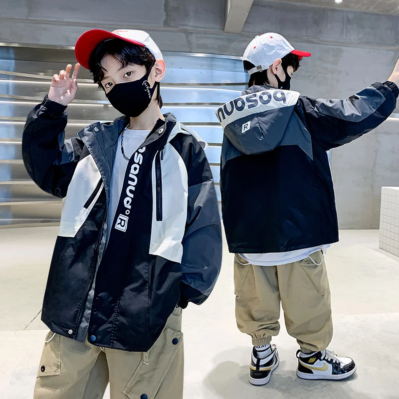 

Boys Coat Jacket Cotton Outerwear Overcoat 2023 Hooded Spring Autumn Sport School Uniforms Children's Warm Clothing