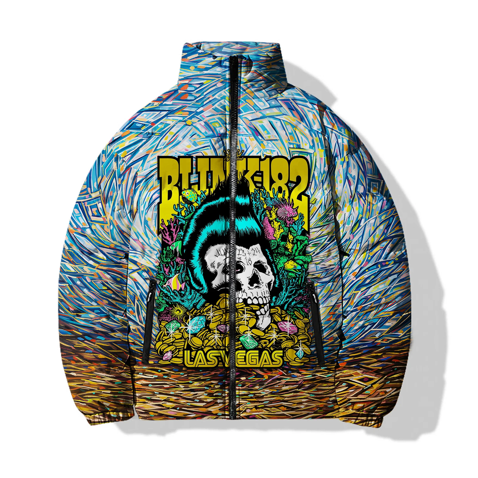 thumbnail image 1 of Abrigo frío de hombre con calaveras para invierno Chaquetas de hombre 2024 Impresión 3D Acolchado Esqueleto de hueso Nuevo |-f-| Chaquetas de plumón Moda moderna Genial, 1 of 5