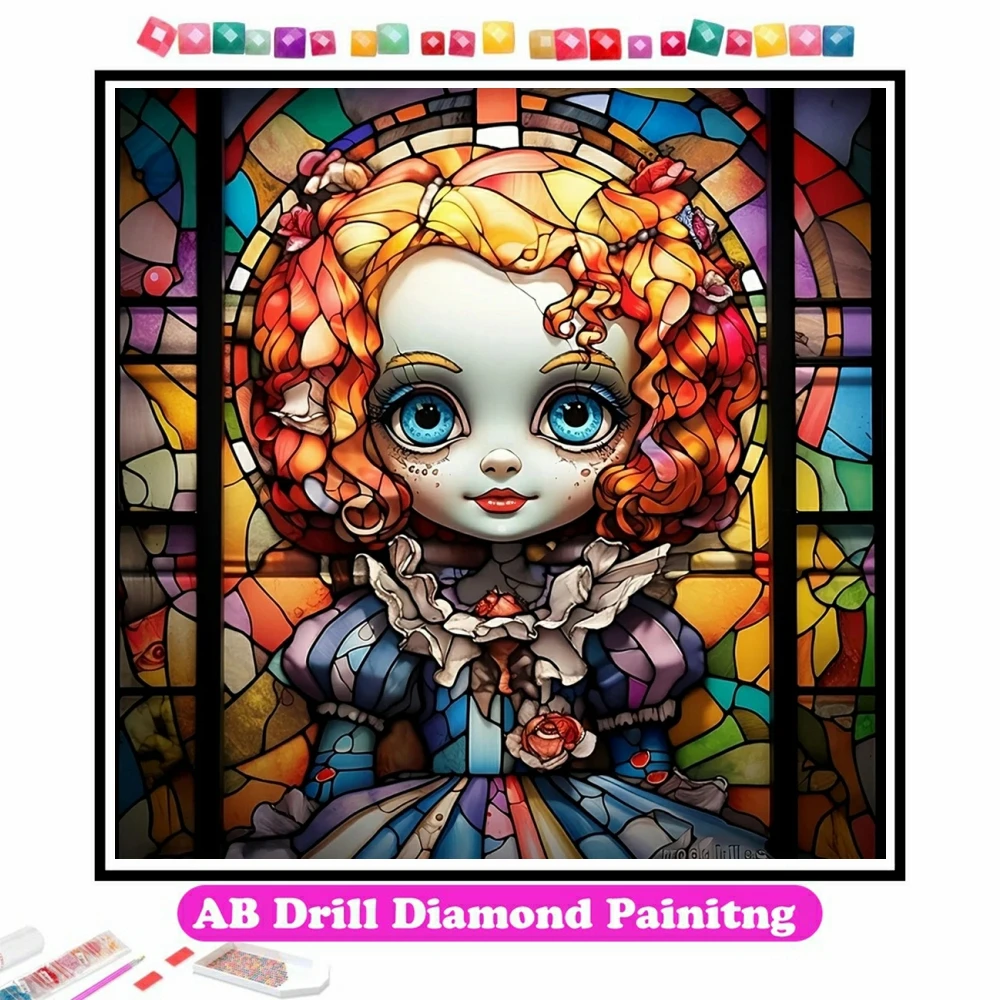 

Stained Glass Halloween Scary Dolls 5D DIY AB Diamond Painting Cartoon Cross Stitch Embroidery Mosaic Rhinestones Kid Room Decor