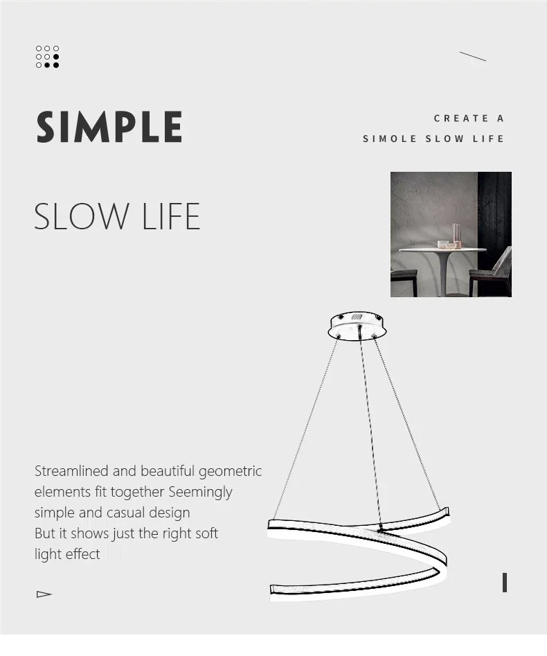 Description Picture 3 of itemSimple Special Shape Nordic Led Pendant Lights Dimmable Living Dining Room Chandelier Bedroom Ring Hanging Lamp Lighting Fixture