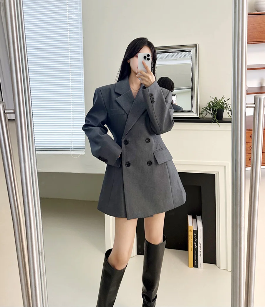 Autumn New Elegant Blazer Coats for Women Long Sleeve Office Lady Korean Fashion Casual Loose Street Trends Solid Blazers Jacket