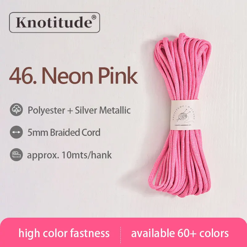 Silver Glossy Polyester Braid Rope with Shiny Lurex Metallic Finish - Ideal for DIY Jewelry Projects, 5mm x 10m