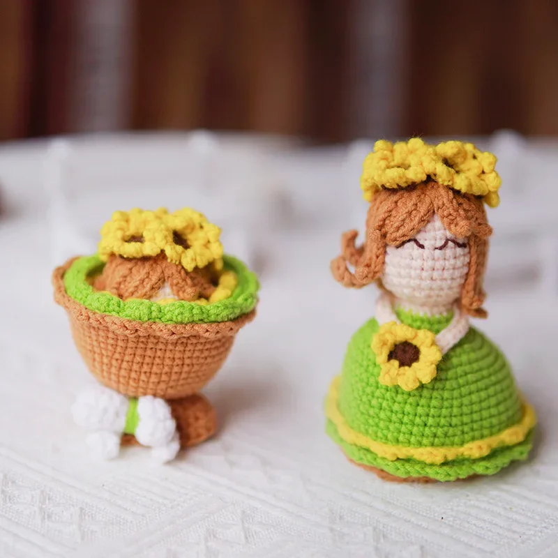 (미완성) DIY 양면 크로셰 꽃다발 꽃인형, 수제 신부 크로스드레싱 웨딩드레스 인형