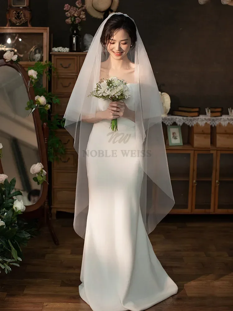 Cut Edge Wedding Veil Cover Face Bridal Veils 2T Bride Veil Comb Simple Customized