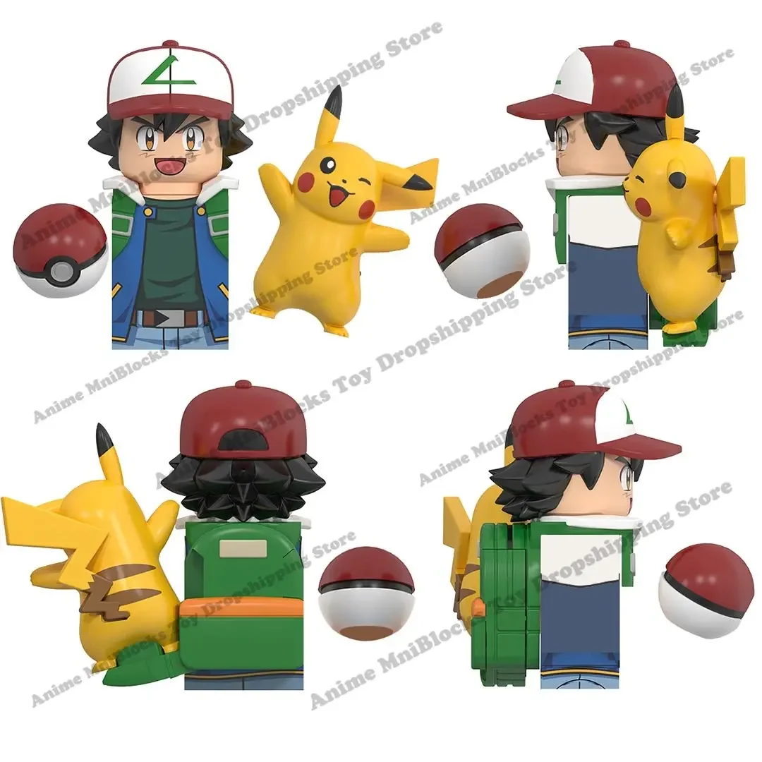 

WM Blocks Pokemon Ash Ketchum Poké Ball Anime Bricks Pikachu Building Blocks Dolls Mini Action Toy Figures Assembly Toys EM001