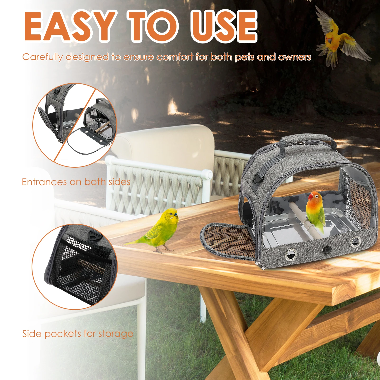 Portable Bird Travel Carrier Bag with Stainless Steel Tray