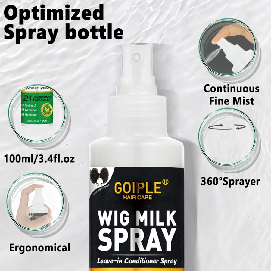 Wig Milk Spray Moisturizing Care Spray for Wig Synthetic Hair Prevent Frizz Leave-in Conditioner 100ml for Wigs Smooth and Shine