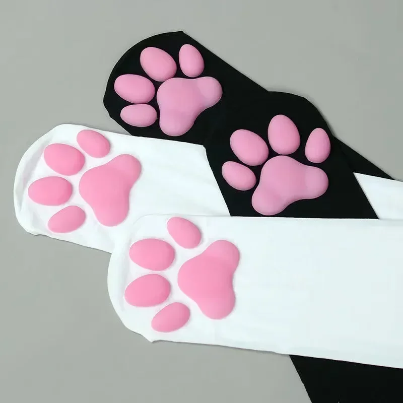 Calze Al Ginocchio In Velluto Con Zampa Di Gatto 3D - Kawaii Lolita Per Donne, Rosa