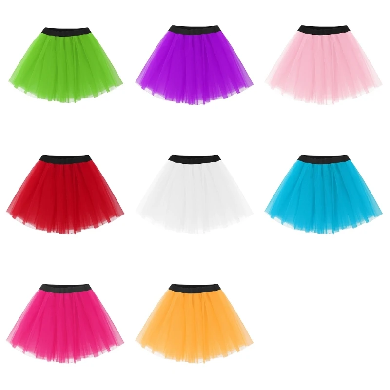 

Women Elastic Waist Tutu Skirt Vintage 1950s 3 Layer Tulle Solid Short Skirt Party Festival Costume Pleated Ruffle Petticoat