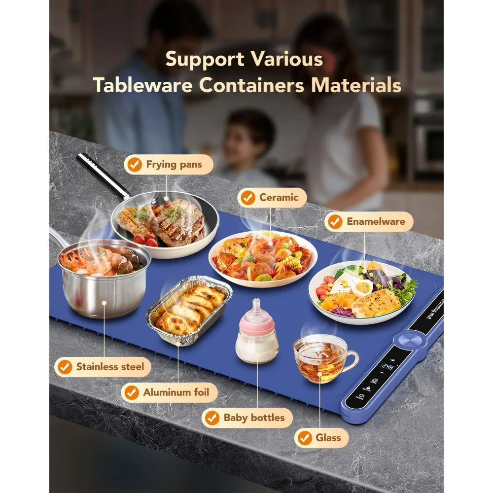 Warming Mat for Food, Electric Warming Tray with 9 Level Adjustable Temperature & 6 Hours Timer,Foldable Portable Food Warmer 2
