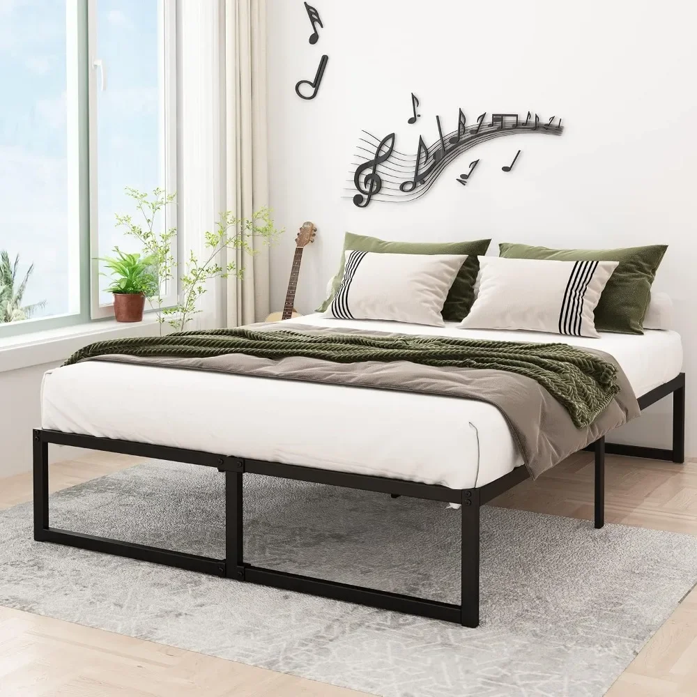 

16 Inch California King Bed Frame No Box Springs Require Heavy Duty Metal California King Platform, No Noise, Black Bed