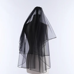 Elegant Black Bridal Veils with Comb - High - Quality Soft Yarn Wedding Accessory (Black)