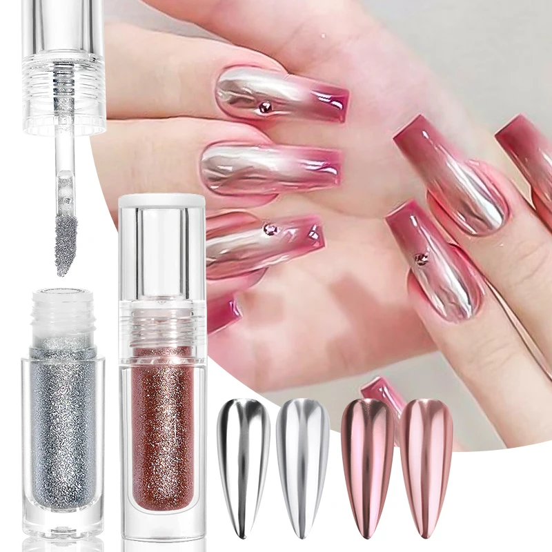 Silver Gold Semi-Solid Magic-Mirror Nail Glitter Powder Metallic Effect Nail Art Dust Gel Polish Chrome Manicure Decoration nail powder nail glitter nail decoration nail decorations