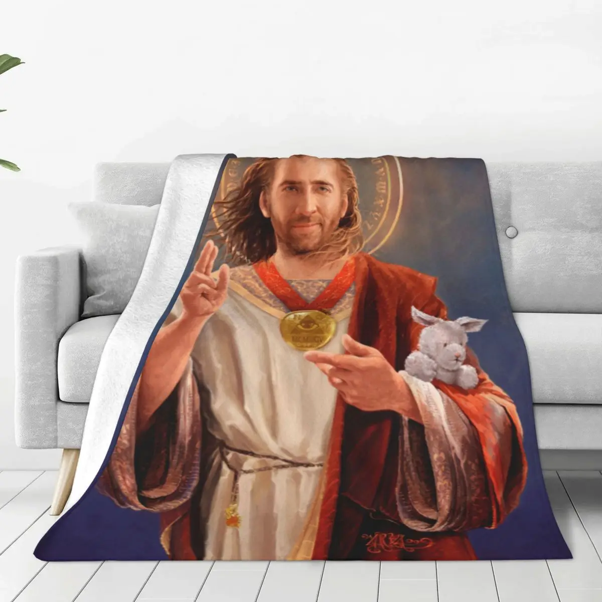 N-Nicolas Cages Blankets Jesus Travel Flannel Throw Blanket Super Warm Couch Chair Custom DIY Bedspread Gift 2