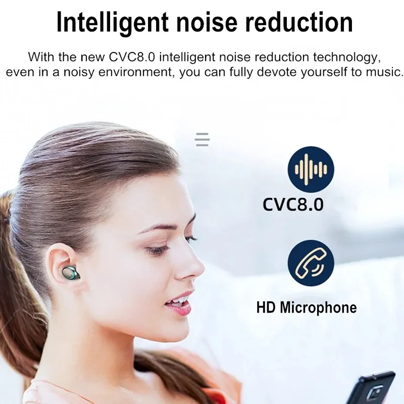 F9 Wireless Earphones Bluetooth TWS LED Dislpaly Binaural Headset Waterproof HD Calling CVC 8.0 Noise Reduction Headphones 6