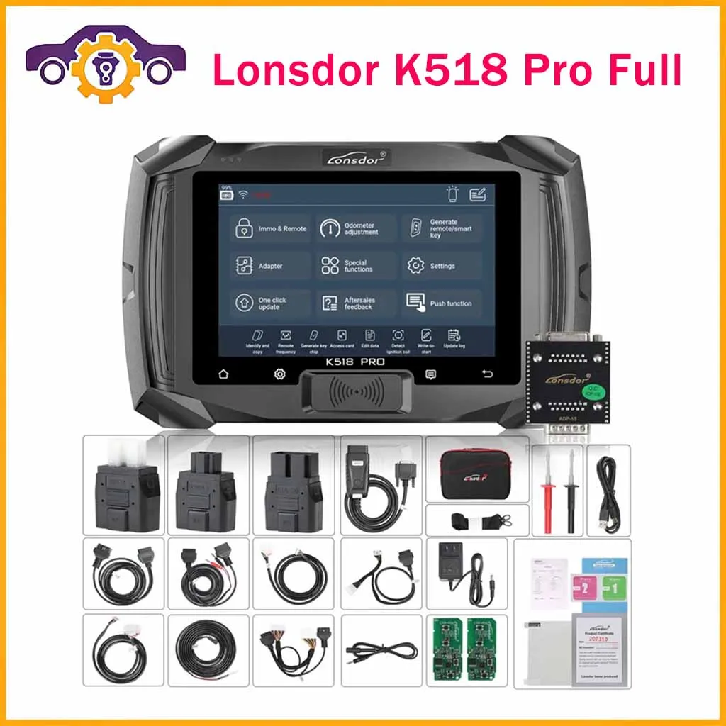 

Lonsdor K518 Pro Global Full Version Key Programmer with 2pcs LT20 for Toyota FP30 Cable for Nis-san BCM Cable+ADP 8A 4A Adapter