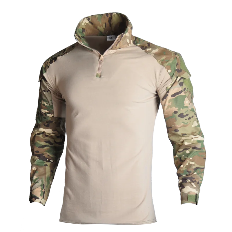 HAN WILD Combat Shirt with Pads Long Sleeve Men ClothingTactical Camo Shirts Airsoft Hiking Hunting Tops Climbing Clothes 3