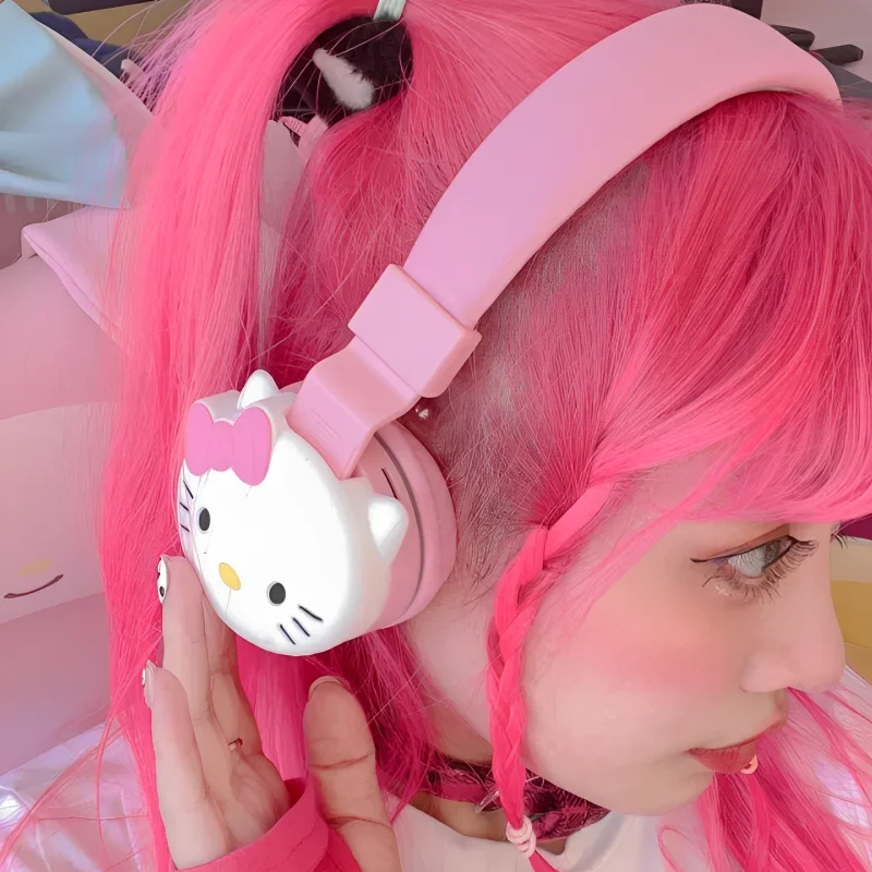 

Sanrio Bluetooth-гарнитура Hello Kitty беспроводные Мультяшные стерео-наушники со звуком и микрофоном модные горячие подарки Y2k милое женское сердце