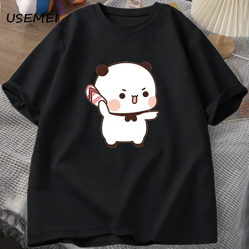 Cute Bubu Is Throwing Flip-flops T Shirt Men Women Funny Cartoon Dudu T-shirt Cotton Summer Print O-neck Male Clothes Oversize