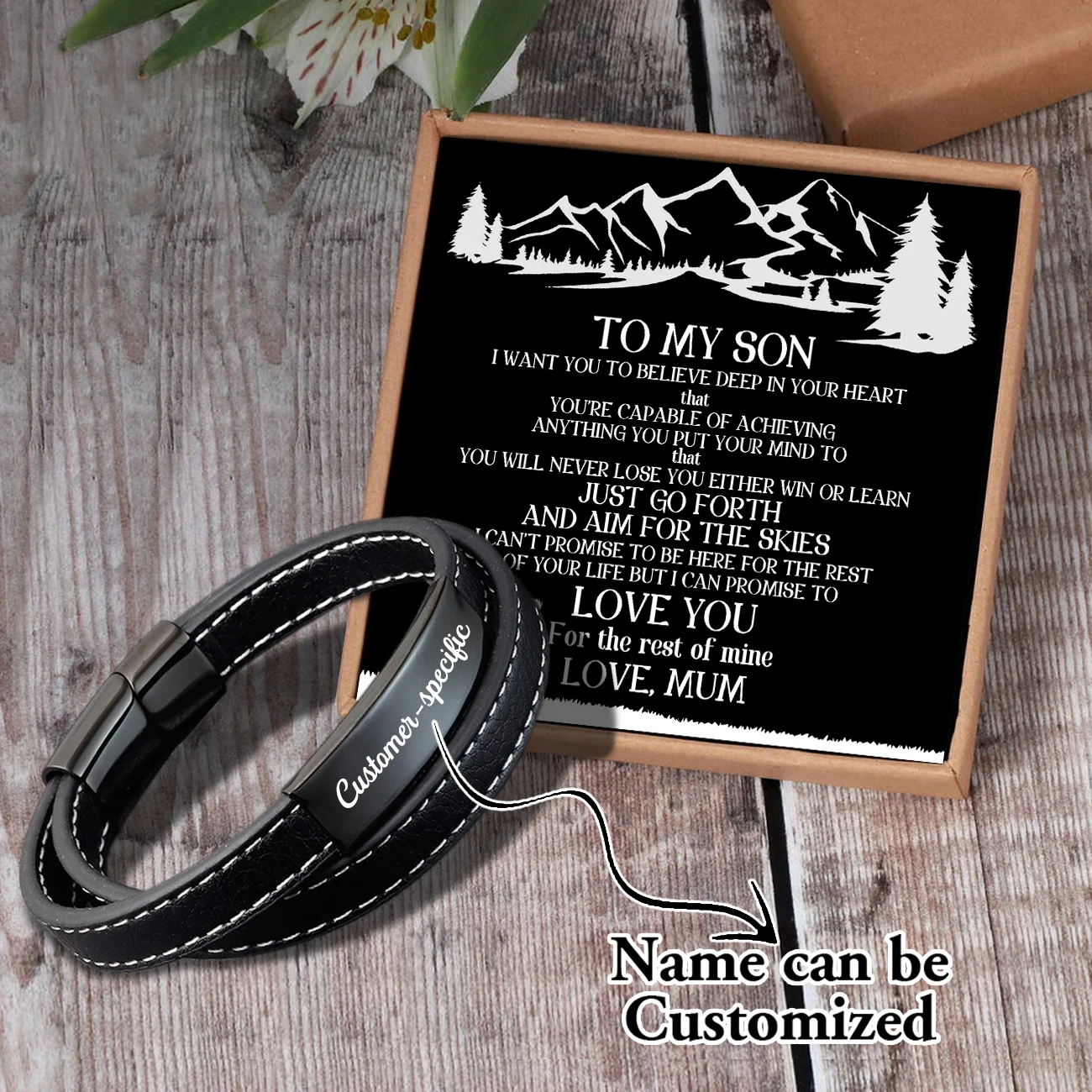 

Sam3012 Mum To My Son Name Can Be Customized Woven Bracelet Card text Men's Fashion Magnet Clasp Multi-layer Leather Bracelet