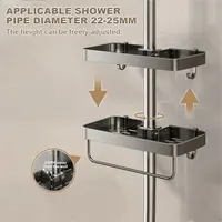 1/2PCS Shower Rack Punch-Free Bathroom Tray With Towel Bar Hooks Shampoo Holder Floating Shelf For Toilet Bathroom Organizer 2